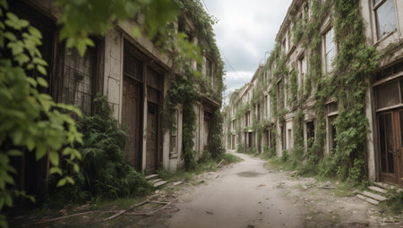 An Illustration Of A Brilliantly Colorful Picture Of A Deserted Streetの素材