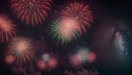 A Picture Of A Dramatically Lit Sky With Fireworks In The Skyの素材