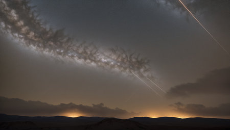 A Depiction Of A Beautiful Night Sky With A Plane Flying In The Skyの素材