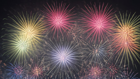 A Scene Of A Fascinating Display Of Colorful Fireworks In The Night Skyの素材