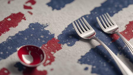 An Artful Depiction Of A Compelling Looking Table Setting With Two Forks And A Spoonの素材