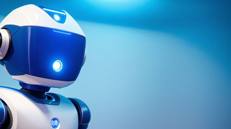 A Daring Blue And White Robot With A Glowing Eye AI Generativeの素材