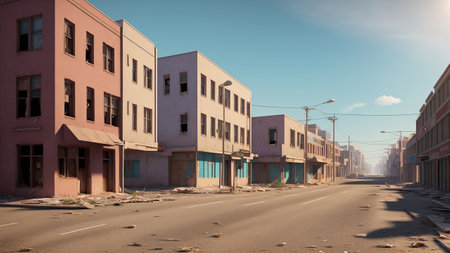 A Stunning View Of A Deserted Street With A Few Buildings AI Generativeの素材