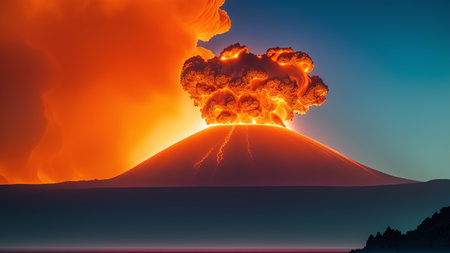 A Remarkable View Of A Volcano Eruptied From The Ground AI Generativeの素材