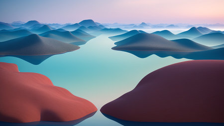 A Gorgeous View Of A Lake Surrounded By Mountains And Sand Dunes AI Generativeの素材