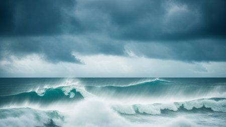 A Dreamy Image Of A Large Wave Breaking In The Ocean AI Generativeの素材