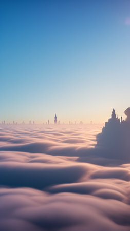 A Stunning View Of A City In The Distance With A Cloud Covering The Ground AI Generativeの素材