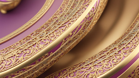 An Expressive Image Of A Purple And Gold Plate With A Clock AI Generativeの素材