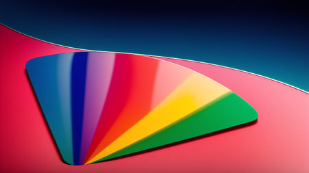 A Stunning Photo Of A Colorful Fan On A Pink Surface AI Generativeの素材