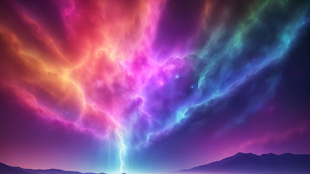 An Excellent Image Of A Colorful Sky With A Lightning In The Middle AI Generativeの素材