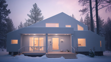 A Detailed Rendering Of A Modern House In The Snow AI Generativeの素材