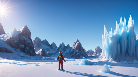 An Inspiring Image Of A Man Standing In The Snow With A Mountain In The Background AI Generativeの素材