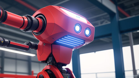 A Tasteful Red Robot With A Blue Light On Its Head AI Generativeの素材