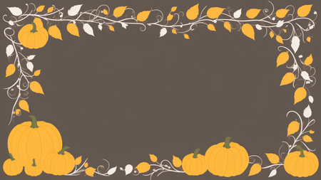 A Pumpkin Frame With Leaves And Leavesの素材