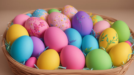 A Basket Full Of Colorful Easter Eggsの素材