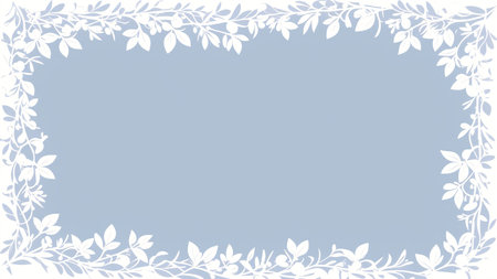A White Frame With Leaves On A Blue Backgroundの素材