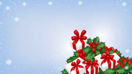 Christmas Background With Holly And Red Bowの素材