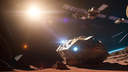 An Expressive View Of A Space Station With A Satellite And A Planet In The Background AI Generativeの素材