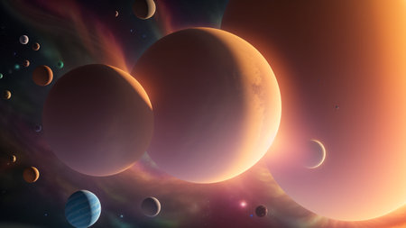 A Beautiful View Of Planets In A Star Field With A Bright Orange Light AI Generativeの素材