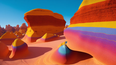 A Detailed Rendering Of A Desert With A Colorful Rock Formation AI Generativeの素材