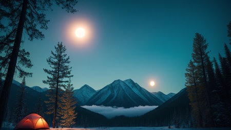 A Creative Image Of A Tent In The Middle Of A Snowy Field AI Generativeの素材