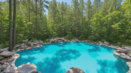 A Pool Surrounded By Trees And Rocksの素材