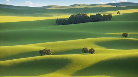 A Field Of Green Grass With Trees In The Distanceの素材