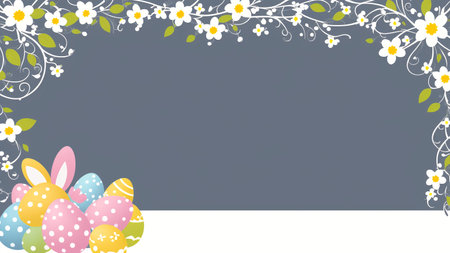 A White Frame With Easter Eggs And Flowersの素材