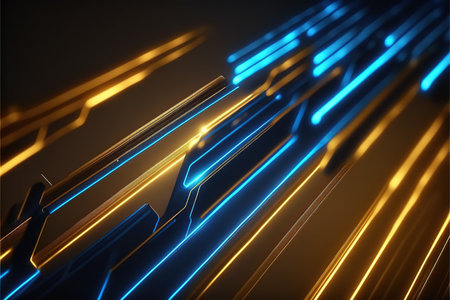 Glowing colorful of neon light or laser moving high speed data network technology. Generative AIの素材
