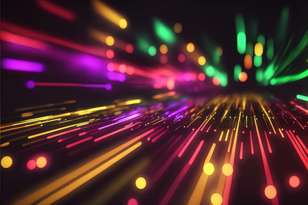Glowing colorful of neon light or laser moving high speed data network technology. Generative AIの素材