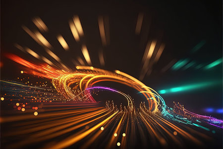 Glowing colorful of neon light or laser moving high speed data network technology. Generative AIの素材