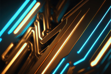Glowing colorful of neon light or laser moving high speed data network technology. Generative AIの素材