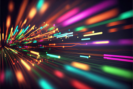 Glowing colorful of neon light or laser moving high speed data network technology. Generative AIの素材