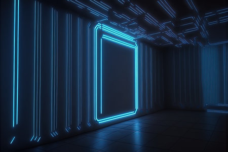 Glowing colorful of neon light or laser moving high speed data network technology. Generative AIの素材