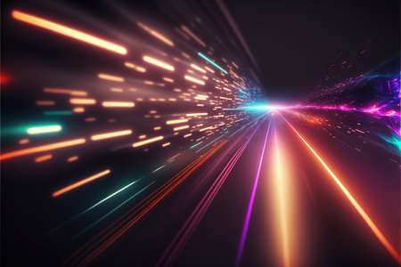 Glowing colorful of neon light or laser moving high speed data network technology. Generative AIの素材