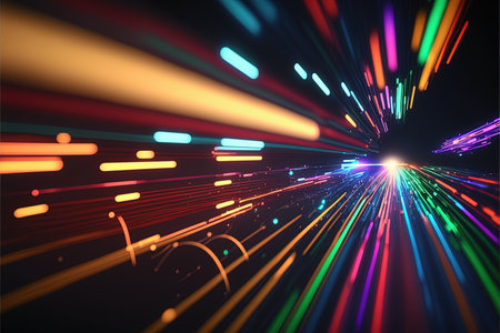 Glowing colorful of neon light or laser moving high speed data network technology. Generative AIの素材