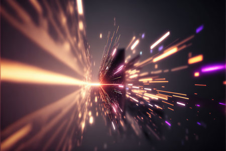 Glowing colorful of neon light or laser moving high speed data network technology. Generative AIの素材