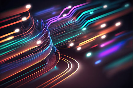 Glowing colorful of neon light or laser moving high speed data network technology. Generative AIの素材