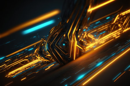 Glowing colorful of neon light or laser moving high speed data network technology. Generative AIの素材