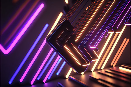 neon color glowing light abstract background,Modern technology. Generative AIの素材
