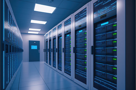 Super computer and quantum server rack in Data center control room. Generetive AIの素材