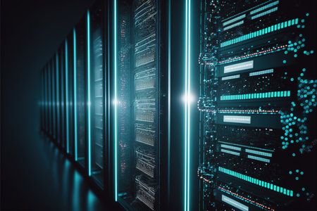 Super computer and quantum server rack in Data center control room. Generetive AIの素材