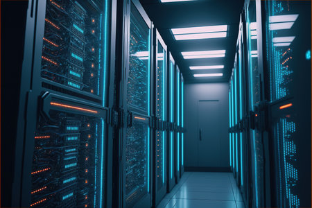 Super computer and quantum server rack in Data center control room. Generetive AIの素材