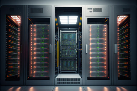 Super computer and quantum server rack in Data center control room. Generetive AIの素材