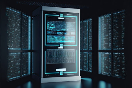 Super computer and quantum server rack in Data center control room. Generetive AIの素材