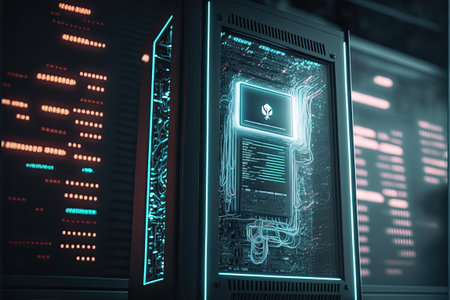 Super computer and quantum server rack in Data center control room. Generetive AIの素材