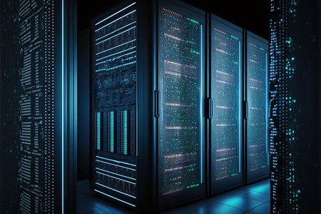 Super computer and quantum server rack in Data center control room. Generetive AIの素材