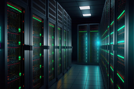 Super computer and quantum server rack in Data center control room. Generetive AIの素材