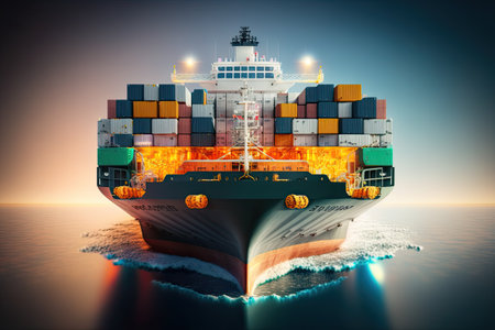 Cargo ship in the sea. Logistic concept. Generative AIの素材