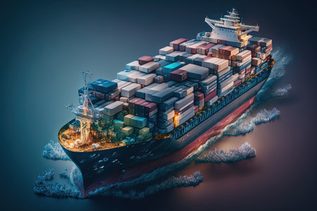 Cargo ship in the sea. Logistic concept. Generative AIの素材